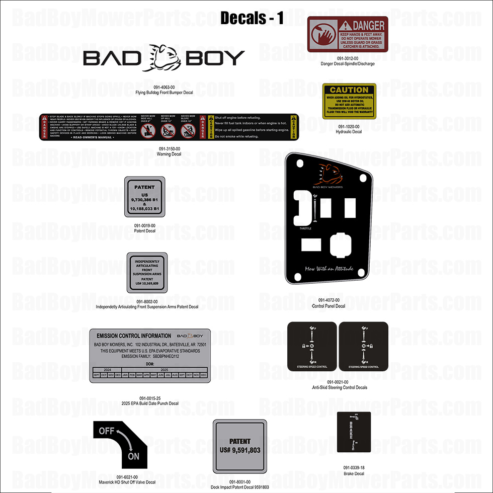 3746 - Bad Boy Mower Parts Lookup > 2025 > Maverick HD > Decals - 1